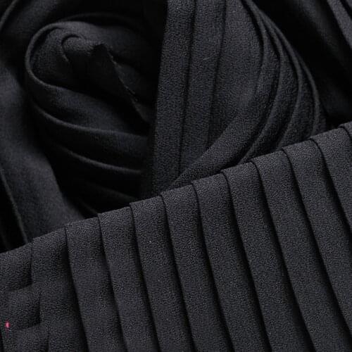 High Qulity Textile fabrics Black Organ Plait Crinkle Chiffon Lace Fabric Wholesale Pleated Ruffle Chiffon (pleated 0.5m)