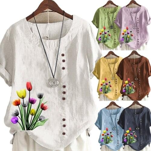 Women Clothing Summer Shirt Short Sleeve Fashion Printing Round Neck Graphic Tee Loose Shirt Casual Shirt Plus Size S-5XL