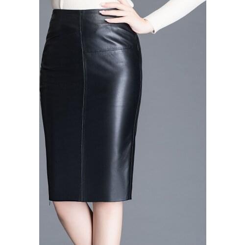 New 2020 Spring Women Elegant Black PU Leather Skirts High Waist Bodycon Package Hip Skirt Female Split Zipper Pencil Skirts