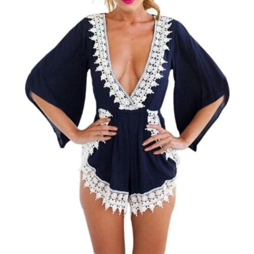 New Arrival fashion lady jumpsuit 3S2357 Women Summer Playsuit Free shipping fashion V Neck Crochet Jumpsuit Shorts