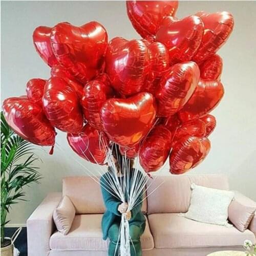 10Pcs 18Inch Red Heart Foil Balloons Helium Balloon Birthday Party Decorations Kids Adult Wedding Valentines Day Gift Ballons