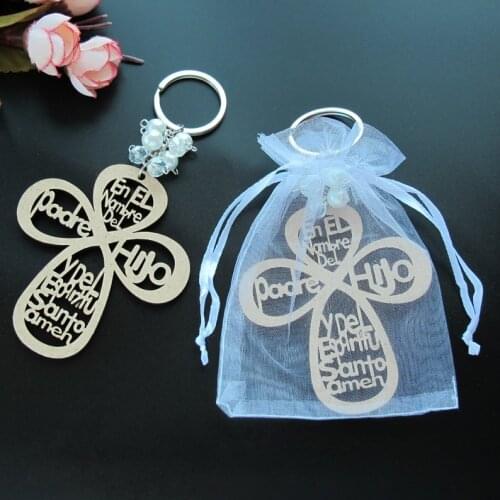 12pcs Recuerdos para bautizo baptism favors Recuerdos de bautizo y primera comunión Wood cross boy girl wood flower