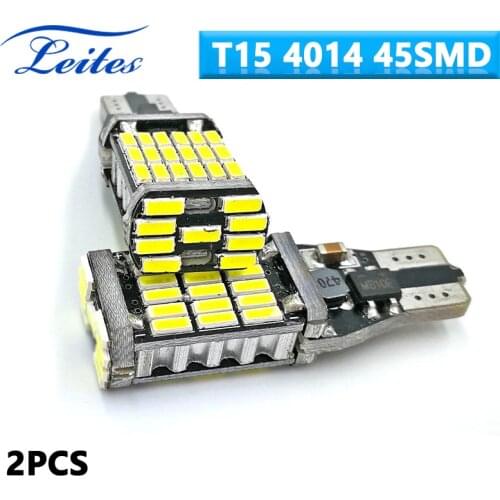 2pcs 921 912 W16W T15 T10 45SMD Chipsets LED Canbus Error Free Bulbs For Backup Reverse Lights 900 Lumens 6000k Xenon White