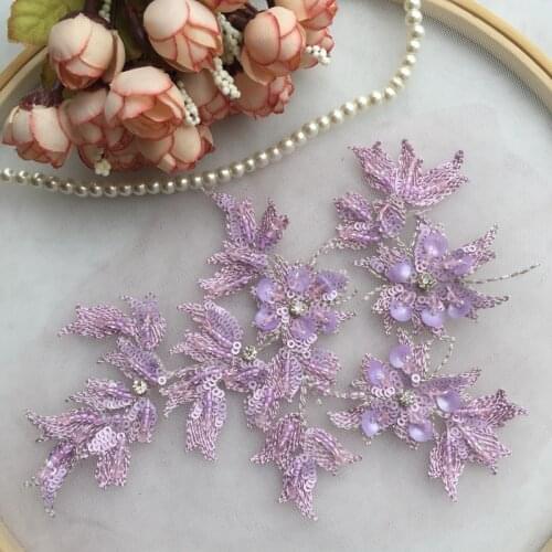 4Pieces/Lot)Multicolor Sequin Beading Lace Patch Flowers Applique Fabric Wedding Dress Bag Hat Shoes DIY Accessories RS2139