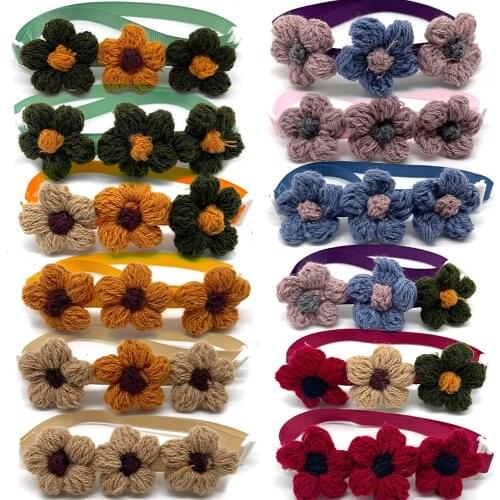 50/100pcs Cute Autumn Pets Dog Grooming Supplies Fall Plush Flowrs Style Small Dog Collar Bow Ties Neckties Dogs Bow Tie Necktie