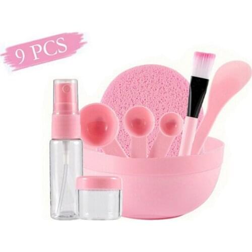 9 Pcs/Set DIY Facial Mask Tools Kit Bowl Brush Spoon Stick Bottle Sponge Homemade Makeup Beauty Tool