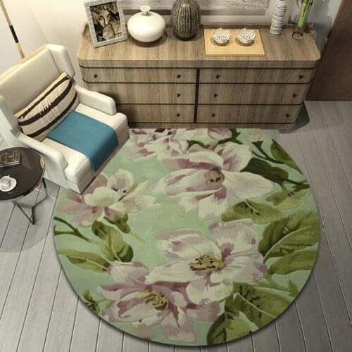 ALITEXTILEBTOC Round Plus Size Carpet For Home 100% Wool Jacquard Hand Carved Floral Tapis Salon Non-slip Parlor Soft Carpet