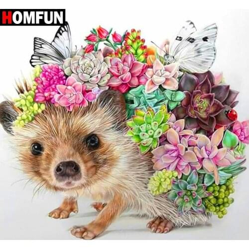 HOMFUN Full Square/Round Drill 5D DIY Diamond Painting "Hedgehog & Flower" 3D Diamond Embroidery Cross Stitch Home Decor A18601