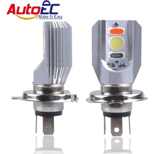 AutoEC H4 Led Cob Motorcycle Strobe Headlight with High Low Beam DC12V White Red Blue all in one headlight bulbs #MTL020