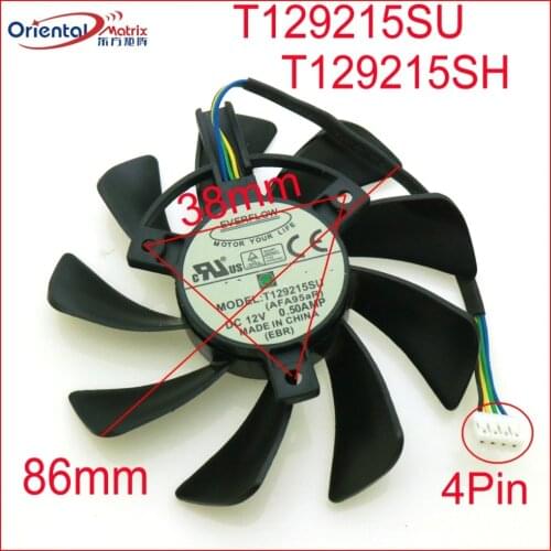 Free Shipping T129215SU T129215SH 12V 0.50A 86mm 38x38x38mm For ZOTAC P106-90 3G GTX1060 Graphics Card Cooling Fan 4Wire 4Pin