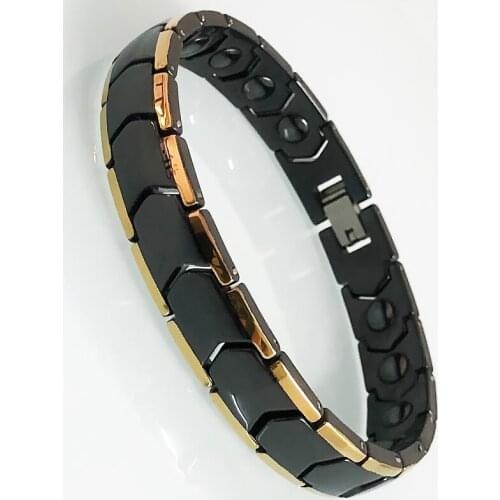 Mens Black White Gold Plated Ceramic Wrist Hand Bracelets Womens Energy Health Care Germanium Bio Therapy Magnetic Wristband