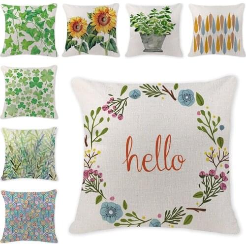 Green Leaves Cushion Cover Flower Pillow Case Cotton Linen Trees Lotus Home Decorative Pillows Flower Cushion Cover for Sofa