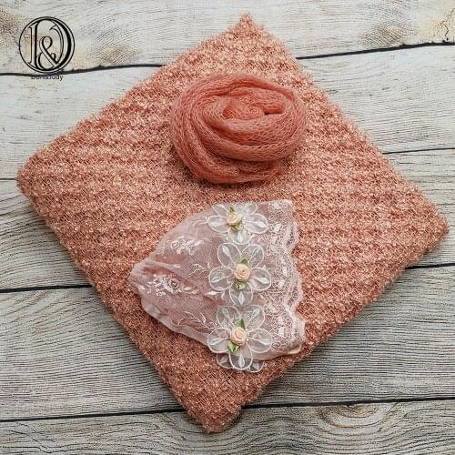 Don&Judy 150x100cm Backdrop Blanket & 60x40cm Wrap & Hat 3pcs/set Background Cap for Newborn Photography Baby Prop