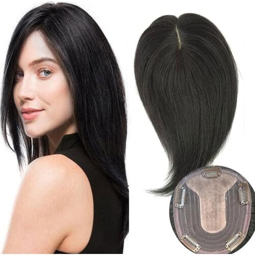 Eseewigs Closure Silk Base Top Hair pieces Crown Topper Clip in Hair Toppers Top Hairpieces for Women Toupees Human Hair 4*5inch