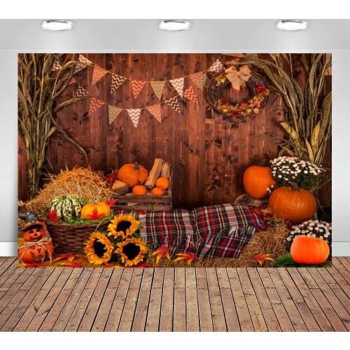 Photography Fall Background Photophone Halloween Autumn Pumpkin Barn Wood Child Hay Sunflower Backdrop Photo Studio