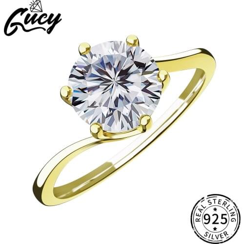 GUCY New 925 Sterling Silver Moissanite Ring Round Simple Engagement Anniversary Ring Fine Jewelry