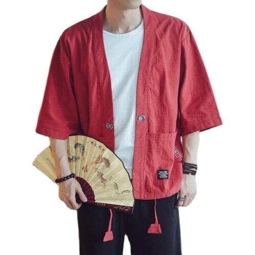 Cotton Linen Kimono Cardigan Men Japanese Male Yukata Mens Haori Causal Samurai Clothing Traditional Streetwear Jacket