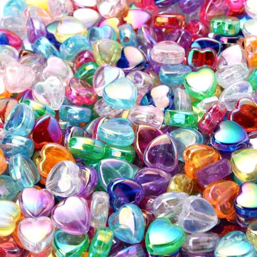 IYOE 100pcs/Lot AB Color Acrylic Heart Beads Multicolor Mix Shiny Spacer Beads For Jewelry Making Bracelet Necklace Keychain