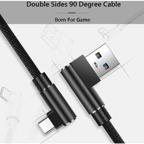 90 Degree Fast Charging USB Type C Cable 2M 3M for Xiaomi mi 10 9 8 9t se Max 3 Mix 3 2S A3 A2 black shark 2 redmi note 8 7 k20