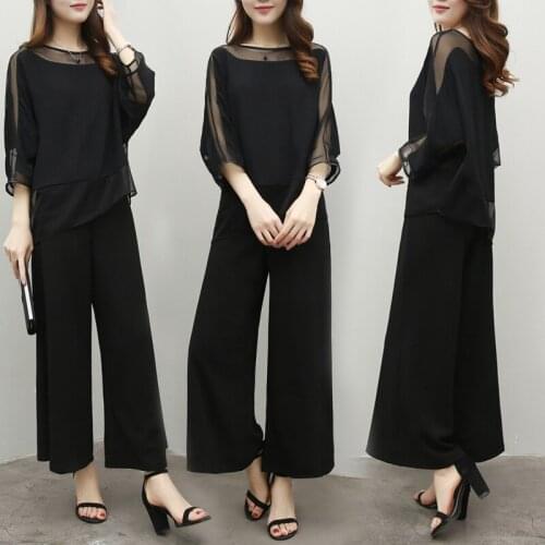 Wide Leg Pant Suits For Mother of Bride Solid Black Color Chiffon Pantsuits Elegant Formal Wedding Office Ladies Spring Summer