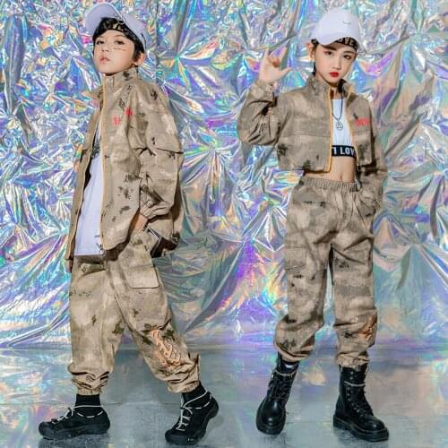 Children Hip Hop Clothing Camouflage Short Jacket Coat Tops Camo Pants For Girls Boys Jazz Dance Costume Dancing Clothes Wear