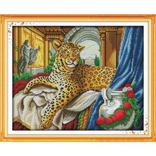Leopard Cross Stitch Kits Animal pattern Printed canvas Panther Embroidery Needlework set Easy Cross-stitch dmc Handmade Fabric