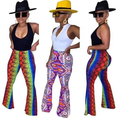 Summer New Style Womens Fashion Casual Snake Print Flared Pants