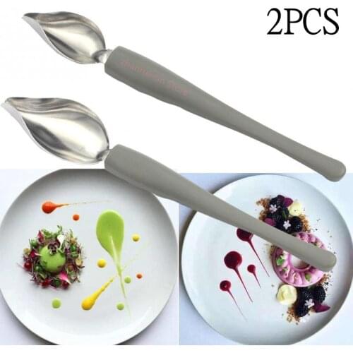 1/2pcs Plate Dish Sauce Painting Pencil Coffee Art Draw Tool Spoon Stainless Steel Spoon Anti-slip Decoration Food Sushi Dessert