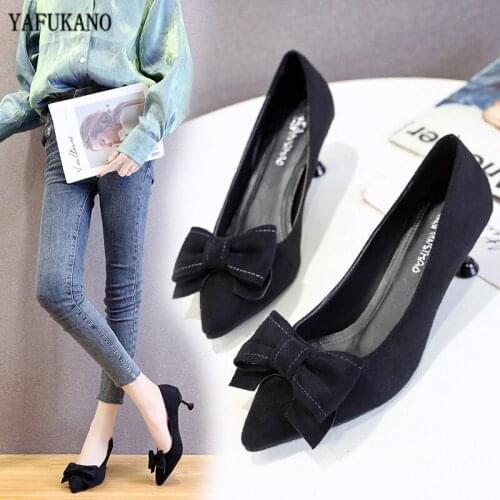 Fashion Women Pumps Womens Elegant Butterfly-knot Shallow Wedding Shoes Solid Flock Pointed Toe High Heels