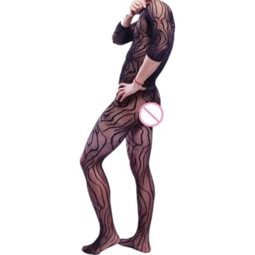 Gentleman Underwear Male Long sleeve Bodysuit One-piece Fishnet Clothing Funny Men Jumpsuit Sexy Lingerie Man Sissy Sleepwear