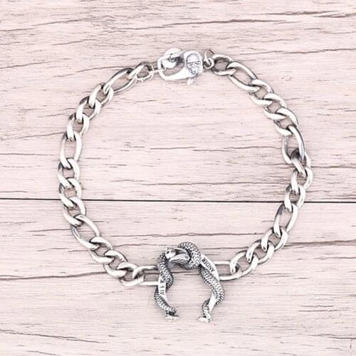 Real 925 Sterling Silver men women lovers' Punk Rock skull snake Link chain bangle Bracelet jewelry gift A5652