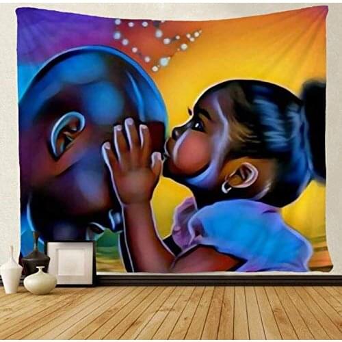 African American Lovers Couple Tapestries Wall Art African dad and Daughter Love