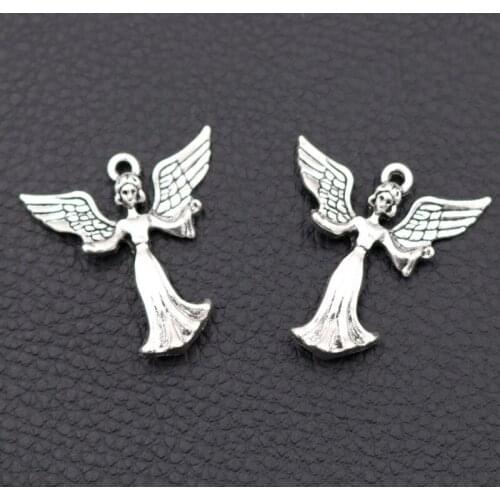 3D Angel Pendant - Beautiful Angel Charm Wisdom Goddess Charms Lucky Angel Charms Flying Wings Charm Silver Plated A867 10pcs
