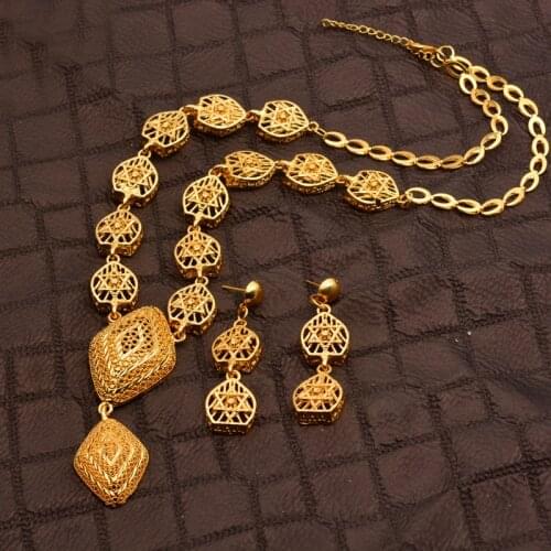 Luxury Gold Color India Dubai Necklace/Earrings/Pendant Bride Jewelry Set for Women/Girls/Fashion Metal Africa Jewelry Set Gifts