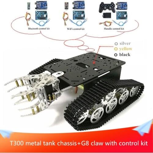 With Control Kit T300 Smart Robot Tracked Car+G8 Claw Metal Tank Chassis+Robot Gripper DIY RC Toy for Maker Learning