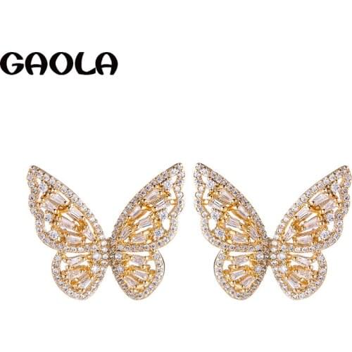 GAOLA New Design Cute Butterfly Stud Earring Animal Hollow CZ Earring Rhinestone for Girls GLE9056