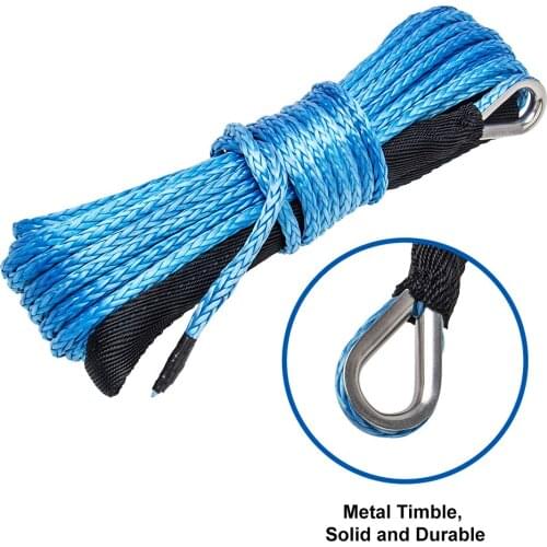 CARBOLE 1/4" x 50' Synthetic Winch Rope Line Cable 8200 LB Capacity ATV UTV W/Sheath 6mm Blue
