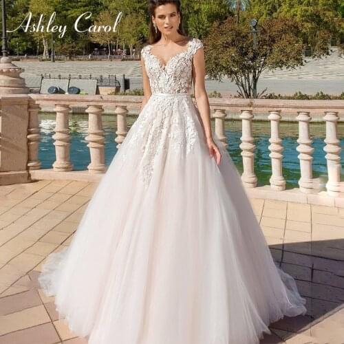 Ashley Carol A-Line Wedding Dress 2021 Charming Sweetheart Beaded Lace Appliques Bride Backless Tulle Princess Beach Bridal Gown