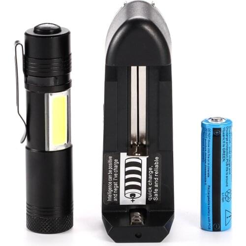 Led cob flashlight mini Torch floodlight Clip lamp XPE LED work light Suitable SET for 14500 battery+Charger