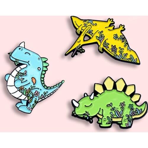Creative Cartoon Pattern Dinosaur Badge Cute Happiness Pterodactyl Metal Enamel Brooch Fashion Art Lapel Backpack Jewelry Gift