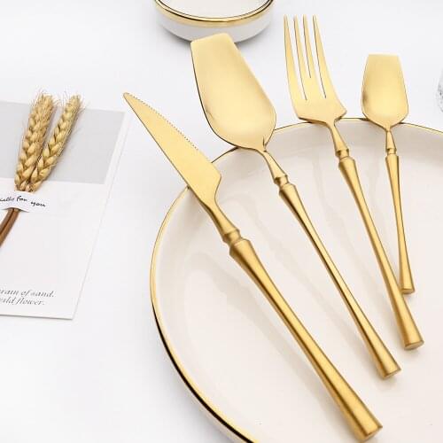 Vintage Matte Gold Cutlery Stainless Steel 304 Dinnerware Set Knives Fork Spoons Flatware Set Kitchen Home Dinner Tableware Set
