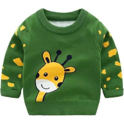 Giraffe green boys sweaters cotton warm quality kids pullover knitted wear winter fall childrens clothes