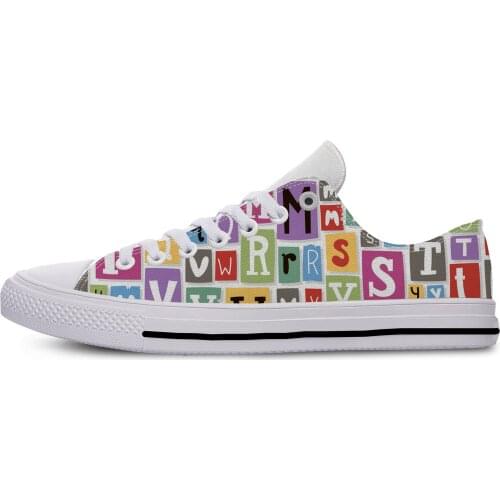 Language Colorful letters alphabet retro Vintage Fashion Lightweight Classic Canvas Shoes Men Women Casual Breathable Sneakers