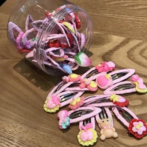 40PCS Wholesale Pink Hair Pins Flower Rabbit Cartoon Hair Clips Girls Head Wear Cute Hair Grips With Box Hair Accessories
