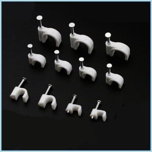 100pcs Cable fixed 8mm Flat or Round or Circle Path cable clips with Nail, Wire U Circle Cable Clamp with Nail