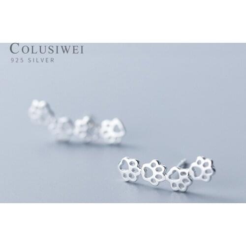 Colusiwei Hot Sale 925 Sterling Silver Paw Trail Cat And Dog Footprints Stud Earrings for Women Sterling Silver Jewelry Kid Gift