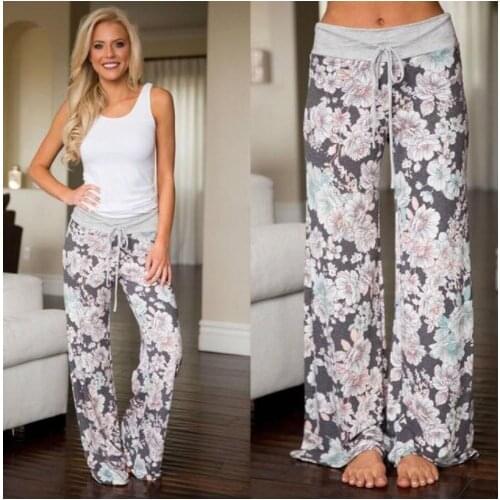 Women Loose Floral Print Wide Leg Pants Loose Mid Waist Straight Trousers Long Female Trouser Sweatpants Bottoms Drop Shipping