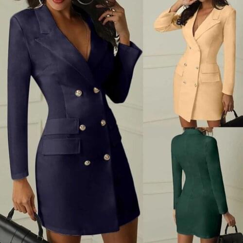 VEIAI Fashion Office Ladies suit women blazer dress Double Breasted Button Front Military Style Long Sleeve Dress Free Ship плат