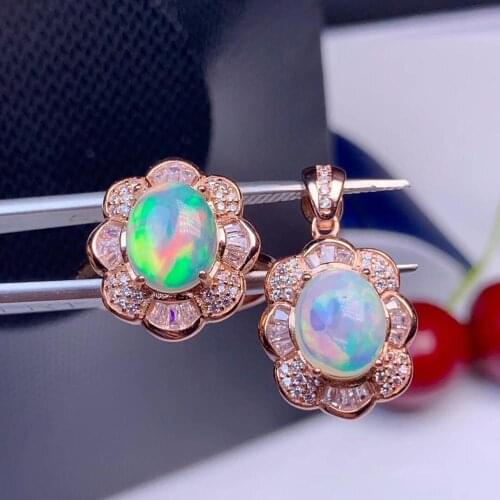 Natural Australian Opal Ring Necklace, ladies attend the wedding party. Variable colour 925 Sterling Silver