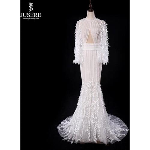 JUSERE Charming Ivory Wedding Dresses 2019 Long Sleeve Jewel Neck Beading Pattern 3D Hand Work Bridal Gowns Wedding Dress